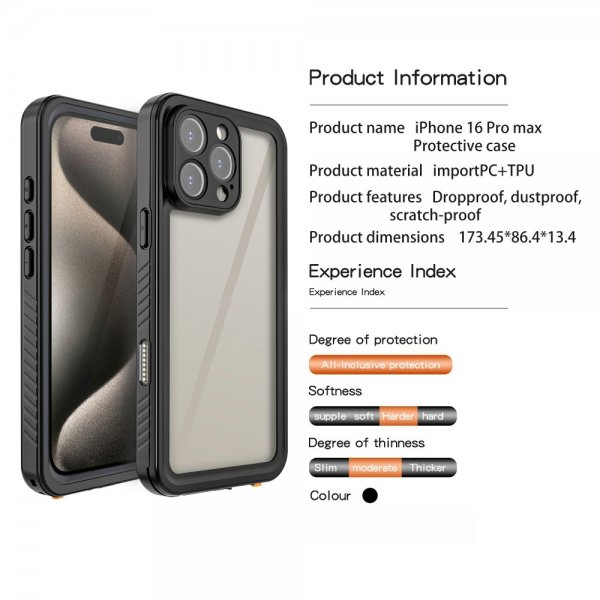 Redpepper iPhone 16 Pro -kuori Vedenkestävä IP68 Musta