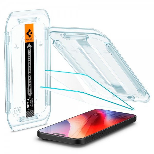 Spigen iPhone 16 Pro/iPhone 17/17 Pro näytönsuoja GLAS.tR EZ Fit 2-pakkaus