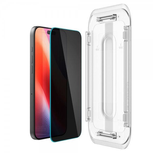 Spigen iPhone 16 Pro/iPhone 17/17 Pro -näytönsuoja GLAS.tR EZ Fit Privacy 2-pack