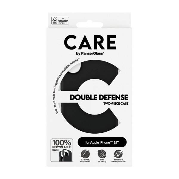 CARE by PanzerGlass iPhone 16 -suojakuori Double Defence, musta