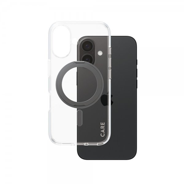 CARE by PanzerGlass iPhone 16 -suojakuori jalustalla MagSafe, musta