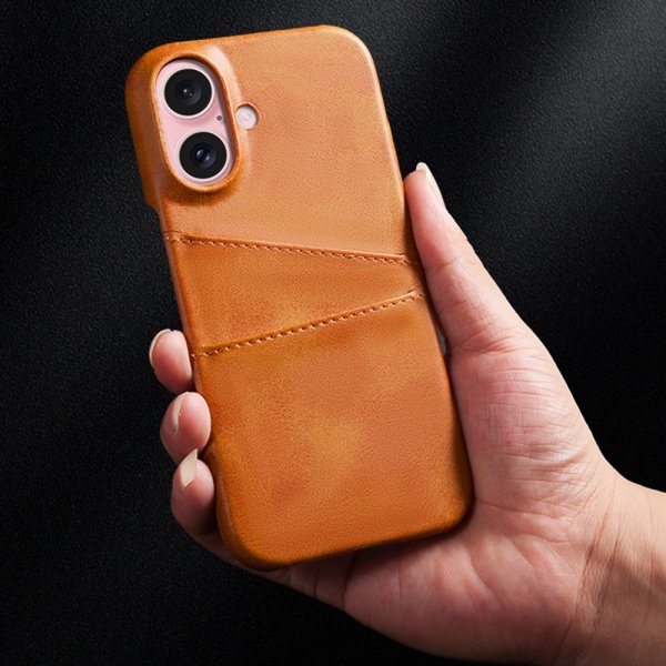 iPhone 16 -suojakuori kahdella korttipaikalla, vaaleanruskea