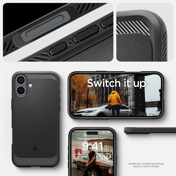 Spigen iPhone 16 -suojakuori Rugged Armor MagFit Matte Black