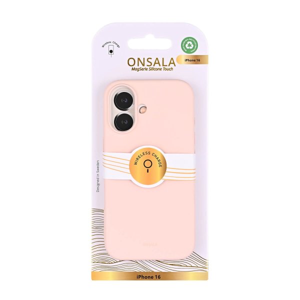 Onsala iPhone 16 -suojakuori, silikonituntuma, Chalk Pink