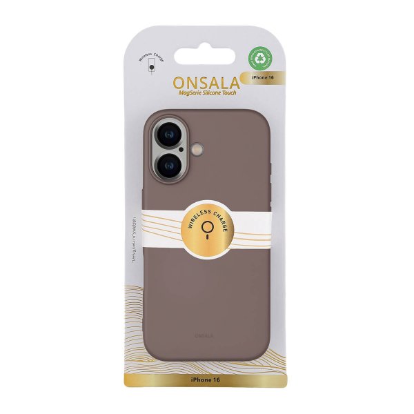 Onsala iPhone 16 -suojakuori, silikonituntuma, Chocolate