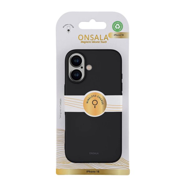 Onsala iPhone 16 -suojakuori, silikonituntuma, musta
