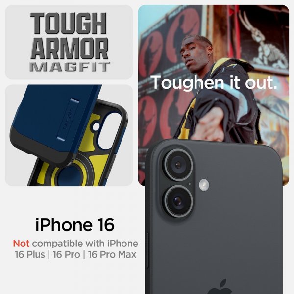 Spigen iPhone 16 -suojakuori Tough Armor MagFit Navy Blue