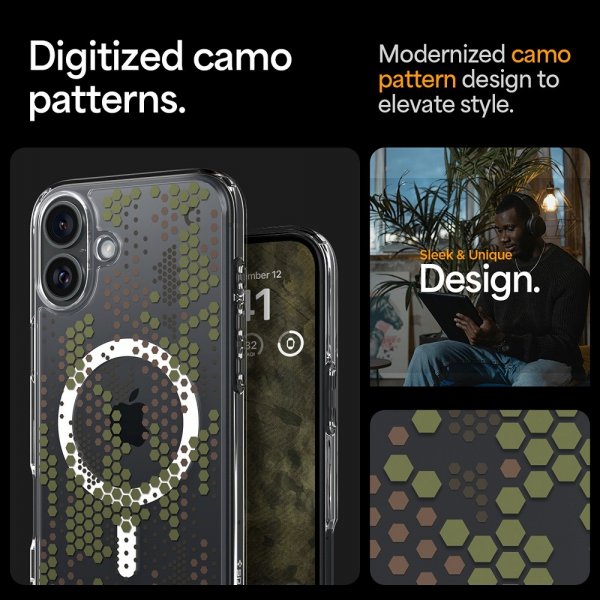 Spigen iPhone 16 -suojakuori Ultra Hybrid MagFit Digital Camo