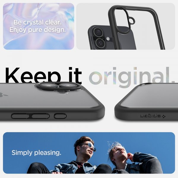 Spigen iPhone 16 -suojakuori Ultra Hybrid Matte, musta