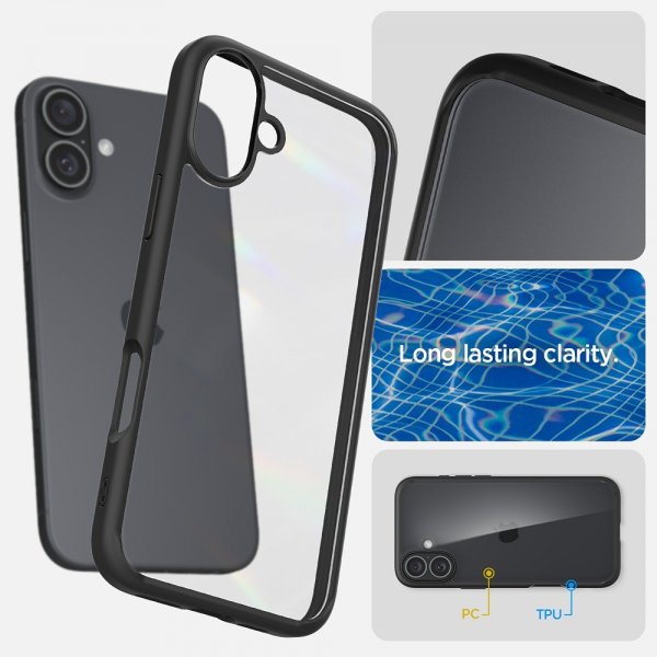 Spigen iPhone 16 -suojakuori Ultra Hybrid Matte, musta