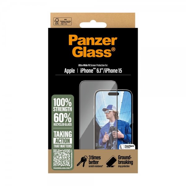 PanzerGlass iPhone 15/iPhone 16 Näytönsuoja Ultra-Wide Fit EasyAligner