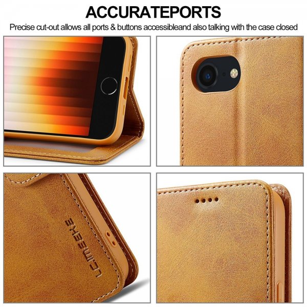 Lc.Imeeke iPhone 16/17 suojakuori korttipaikalla, jalustatoiminnolla, vaaleanruskea