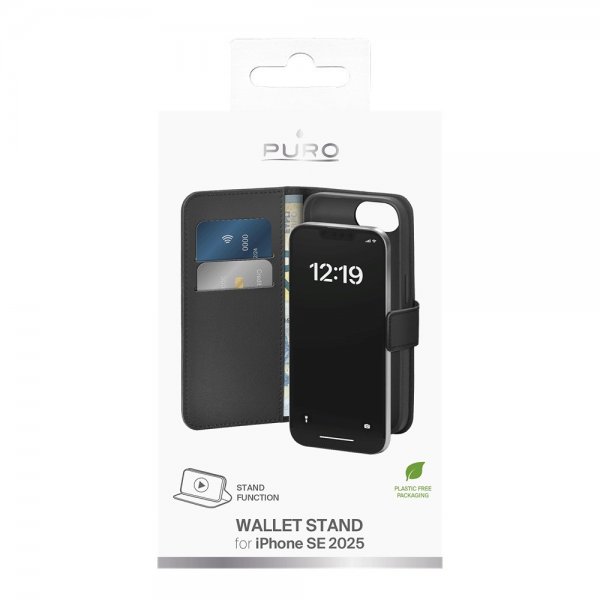 Puro iPhone 16/17 Lompakkokotelo Jalustalla Musta