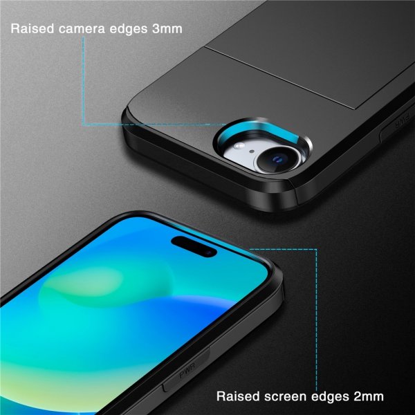 iPhone 16/17 Kuoret Korttikotelo Liukukansi Musta