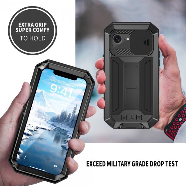 R-JUST iPhone 16./17. Kuori Metallinen Iskunkestävä Kameran Suojus Musta