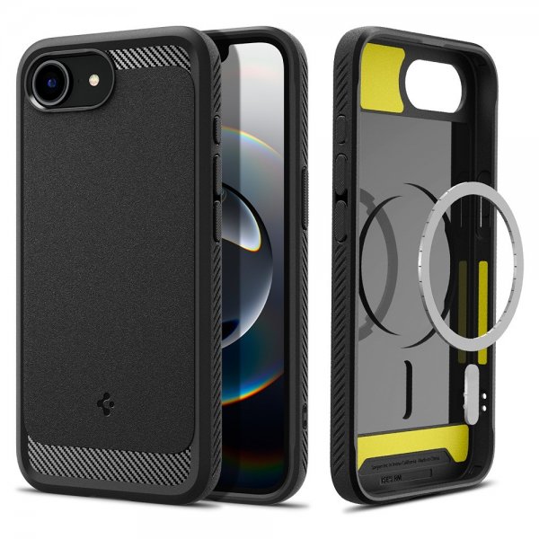 Spigen iPhone 16/17 -kuori Rugged Armor MagFit mattamusta
