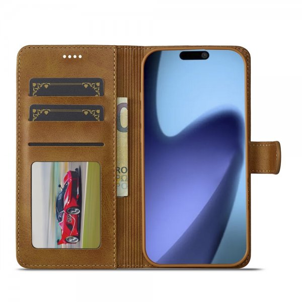 Lc.Imeeke iPhone Air -kotelo, jossa korttipaikka ja jalustatoiminto, vaaleanruskea
