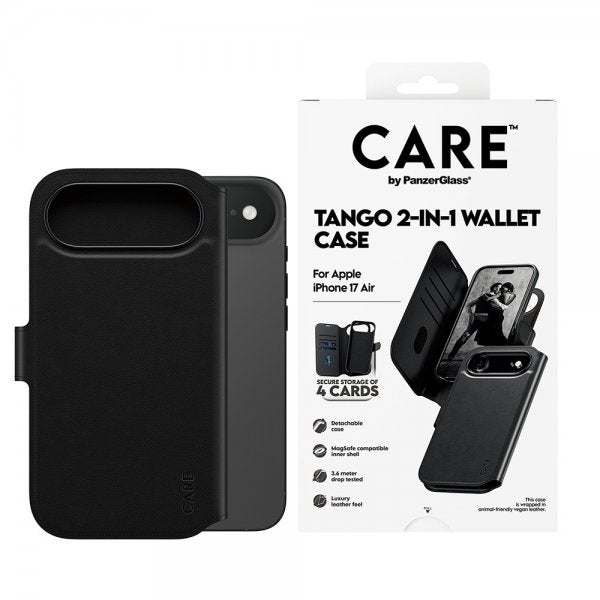 CARE by PanzerGlass iPhone Air -kotelo Tango Two-in-One Wallet MagSafe, musta