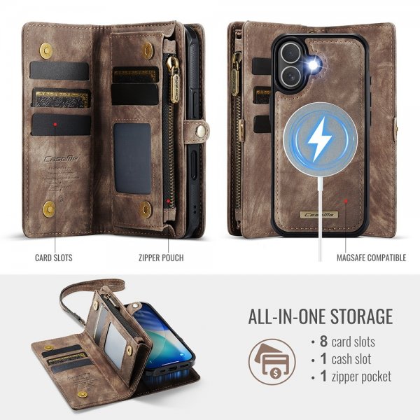 CaseMe iPhone 17 -kotelo 008-sarja, irrotettava kuori, ruskea