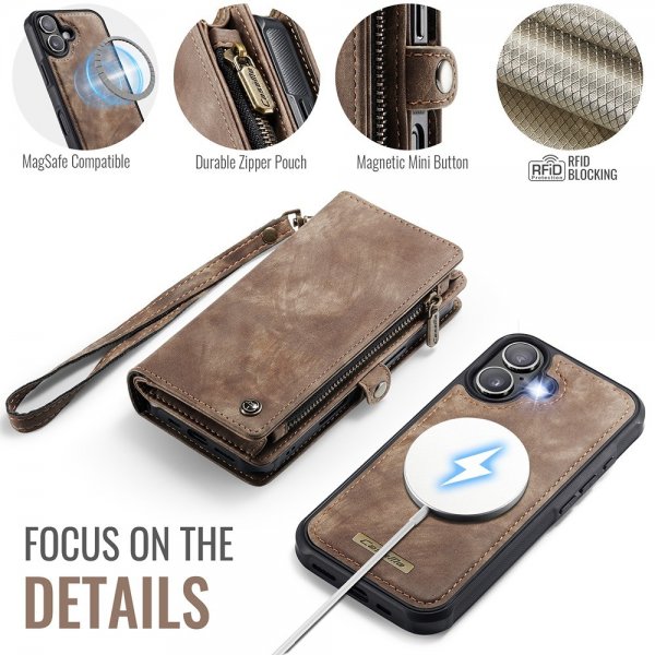 CaseMe iPhone 17 -kotelo 008-sarja, irrotettava kuori, ruskea