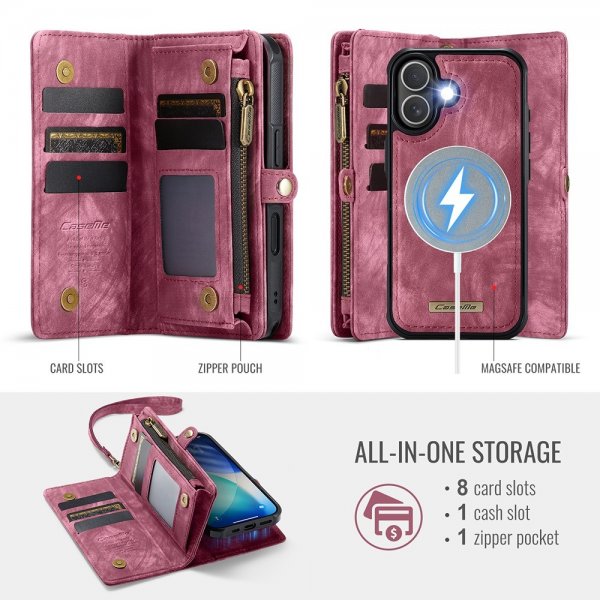 CaseMe iPhone 17 -kotelo 008-sarja, irrotettava kuori, punainen