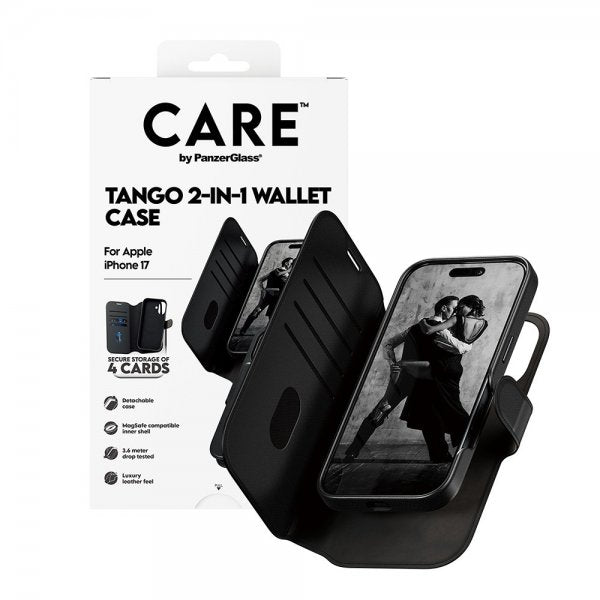 CARE by PanzerGlass iPhone 17 -suojakotelo Tango Two-in-One Wallet MagSafe, musta