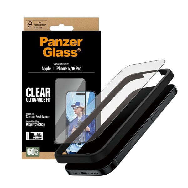 PanzerGlass iPhone 17/iPhone 16 Pro näytönsuoja Ultra-Wide Fit EasyAligner