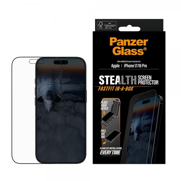 PanzerGlass iPhone 17/iPhone 16 Pro Näytönsuoja Ultra-Wide Fit Stealth Fastfit