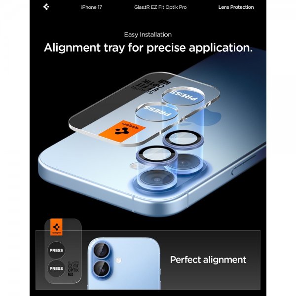 Spigen iPhone 17 Kameransuojaus GLAS.tR EZ Fit Optik Pro 2-pakkaus Sininen