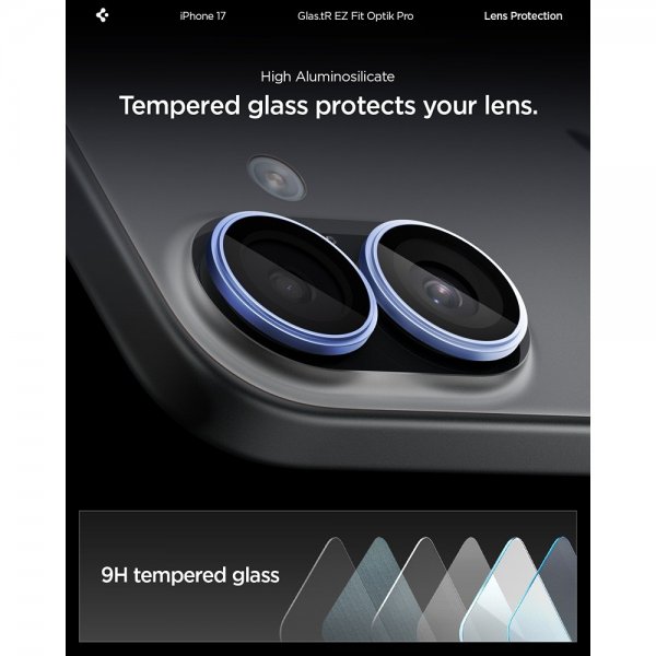 Spigen iPhone 17 Kameransuojaus GLAS.tR EZ Fit Optik Pro 2-pakkaus Sininen