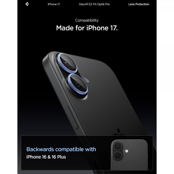 Spigen iPhone 17 Kameransuojaus GLAS.tR EZ Fit Optik Pro 2-pakkaus Sininen