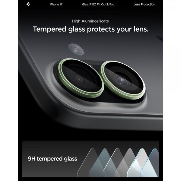 Spigen iPhone 17 Kameran suojaus GLAS.tR EZ Fit Optik Pro 2-pakkaus Vihreä