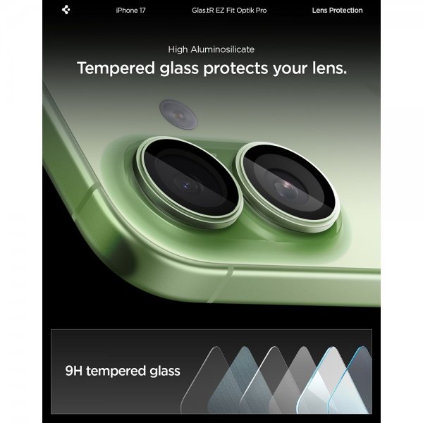 Spigen iPhone 17 Kameran suojaus GLAS.tR EZ Fit Optik Pro 2-pakkaus Vihreä