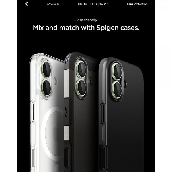Spigen iPhone 17 Kameran suojaus GLAS.tR EZ Fit Optik Pro 2-pakkaus Vihreä