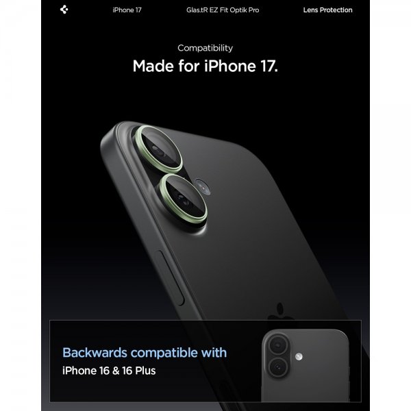 Spigen iPhone 17 Kameran suojaus GLAS.tR EZ Fit Optik Pro 2-pakkaus Vihreä