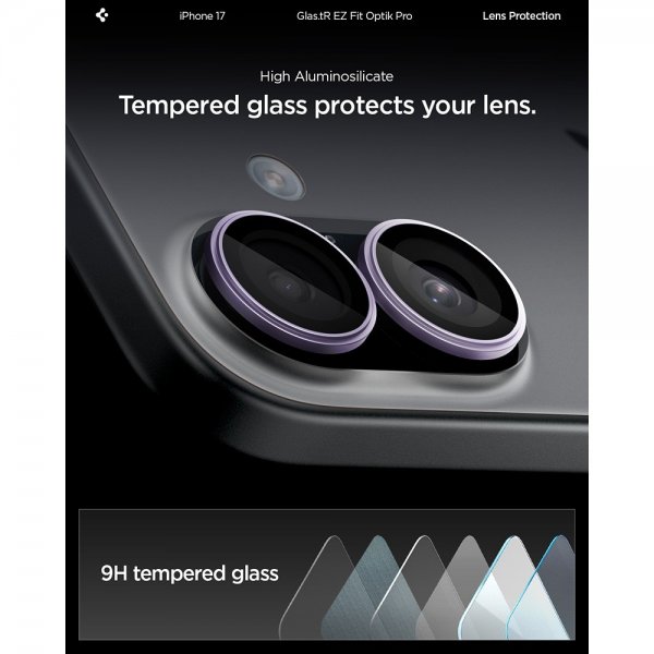 Spigen iPhone 17 Kameran suojaus GLAS.tR EZ Fit Optic Pro 2-pakkaus Violetti
