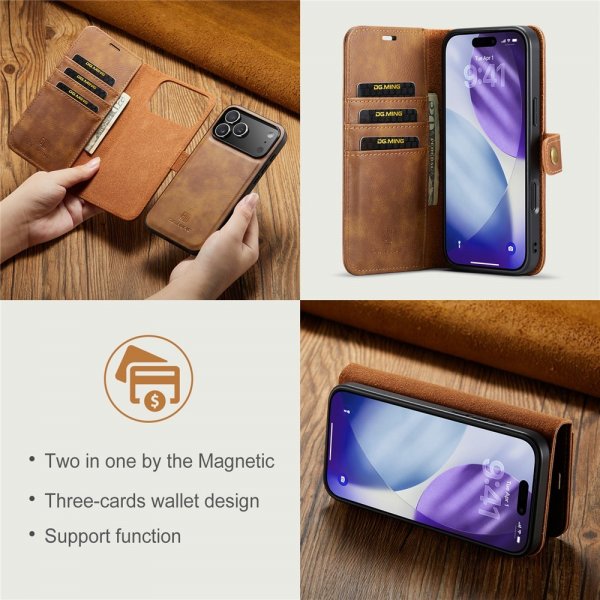 Dg.Ming iPhone 17 Pro Kotelo irrotettavalla kuorella Ruskea
