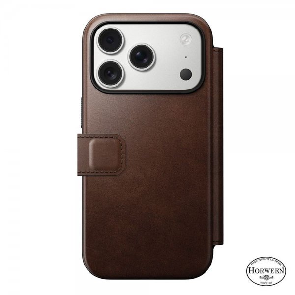 Nomad iPhone 17 Pro Modern Leather Folio -suojakotelo, Horween Rustic Brown