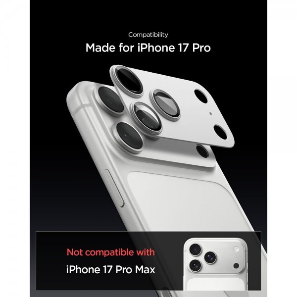 Spigen iPhone 17 Pro kameran suojalasi Glas.tR EZ Fit Optik Pro XL Silver