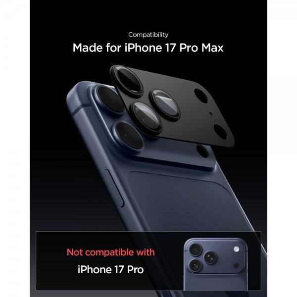 Spigen iPhone 17 Pro Max Kamerasuojalasi Glas.tR EZ Fit Optik Pro XL Musta