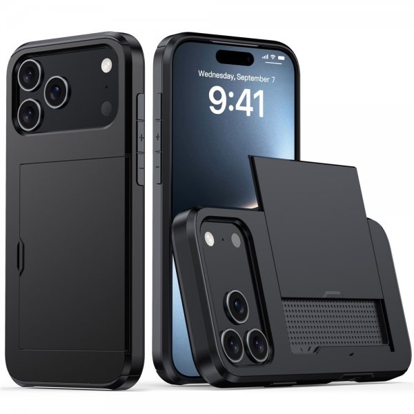 iPhone 17 Pro Max Kuori Card Slide Musta