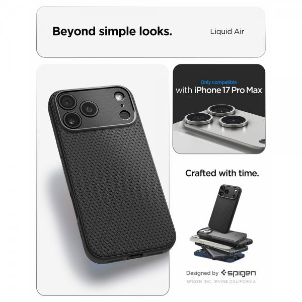 Spigen iPhone 17 Pro Max -kuori, Liquid Air, mattamusta