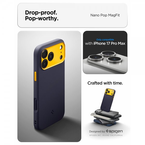 Spigen iPhone 17 Pro Max -suojakuori Nano Pop MagFit Blueberry Navy