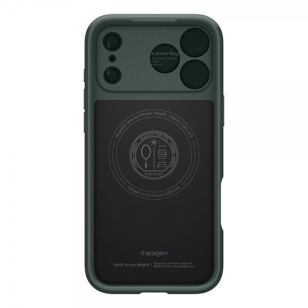 Spigen iPhone 17 Pro Max -kuori Optik Armor MagFit Abyss Green