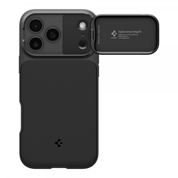 Spigen iPhone 17 Pro Max -kuori Optik Armor MagFit Musta