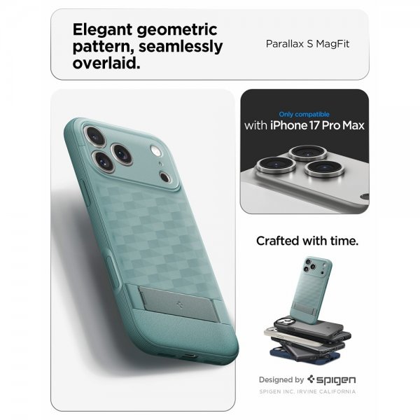 Spigen iPhone 17 Pro Max -kuori Parallax S MagFit Sage Green