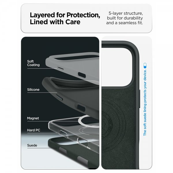 Spigen iPhone 17 Pro Max kuori Silicone Fit MagFit Abyss Green