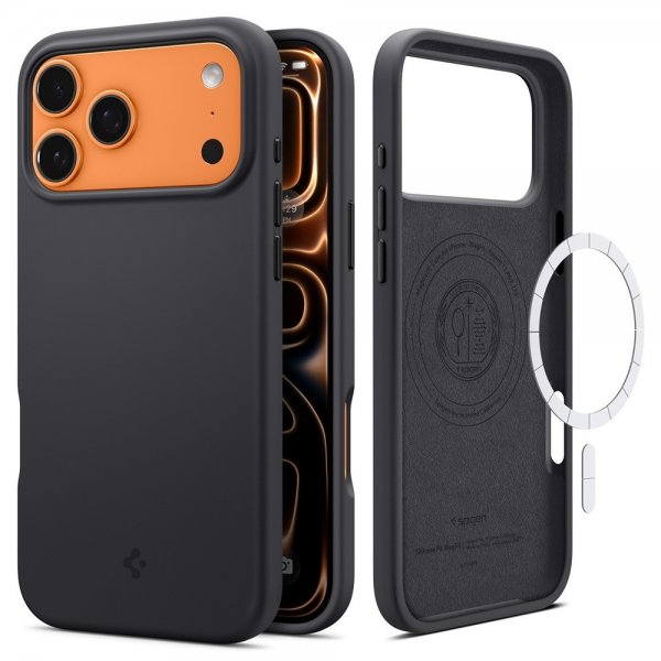 Spigen iPhone 17 Pro Max kuori Silicone Fit MagFit musta