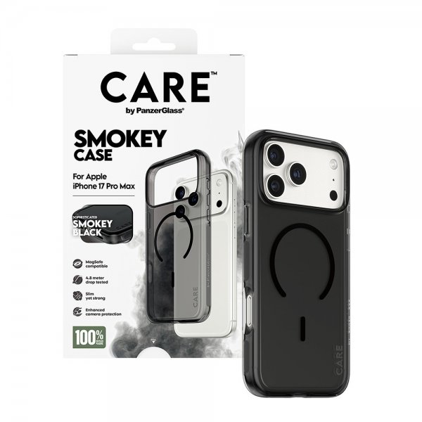 CARE by PanzerGlass iPhone 17 Pro Max -kuori, Smokey MagSafe, musta
