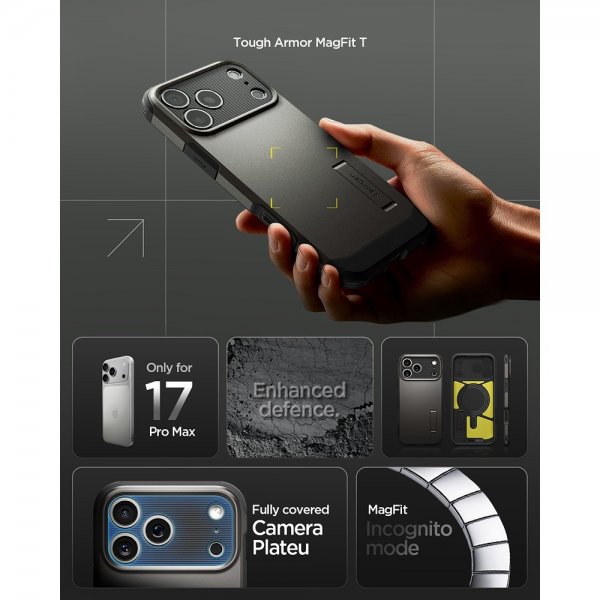 Spigen iPhone 17 Pro Max -suojakuori Tough Armor T MagFit Gunmetal